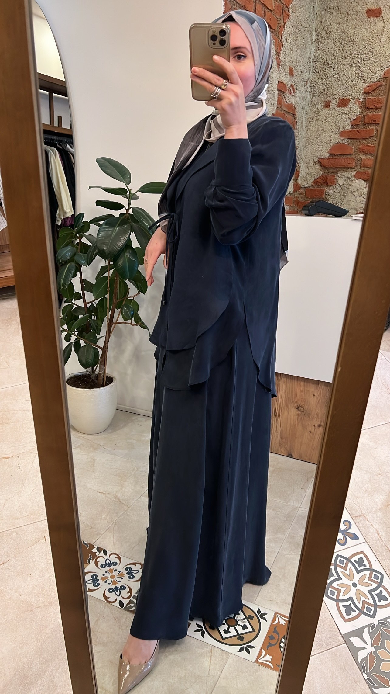 Bağlama detaylı keten ceket elbise lacivert MİSS DALİDA