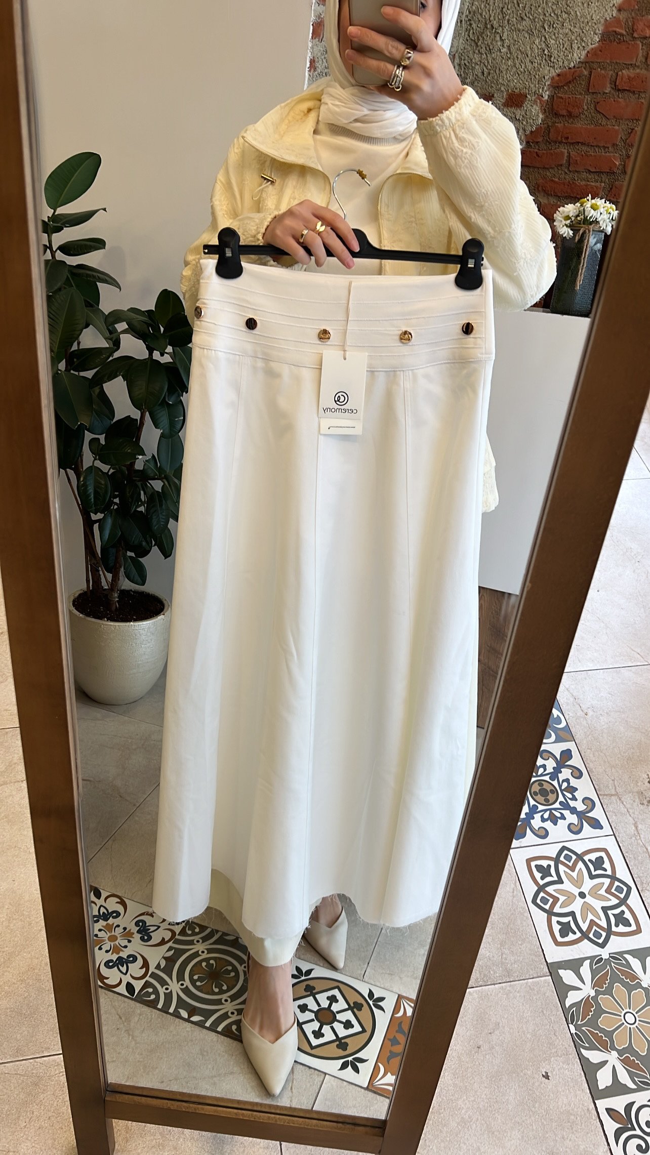 Belden çıt çıt detaylı denim etek beyaz CEREMONY