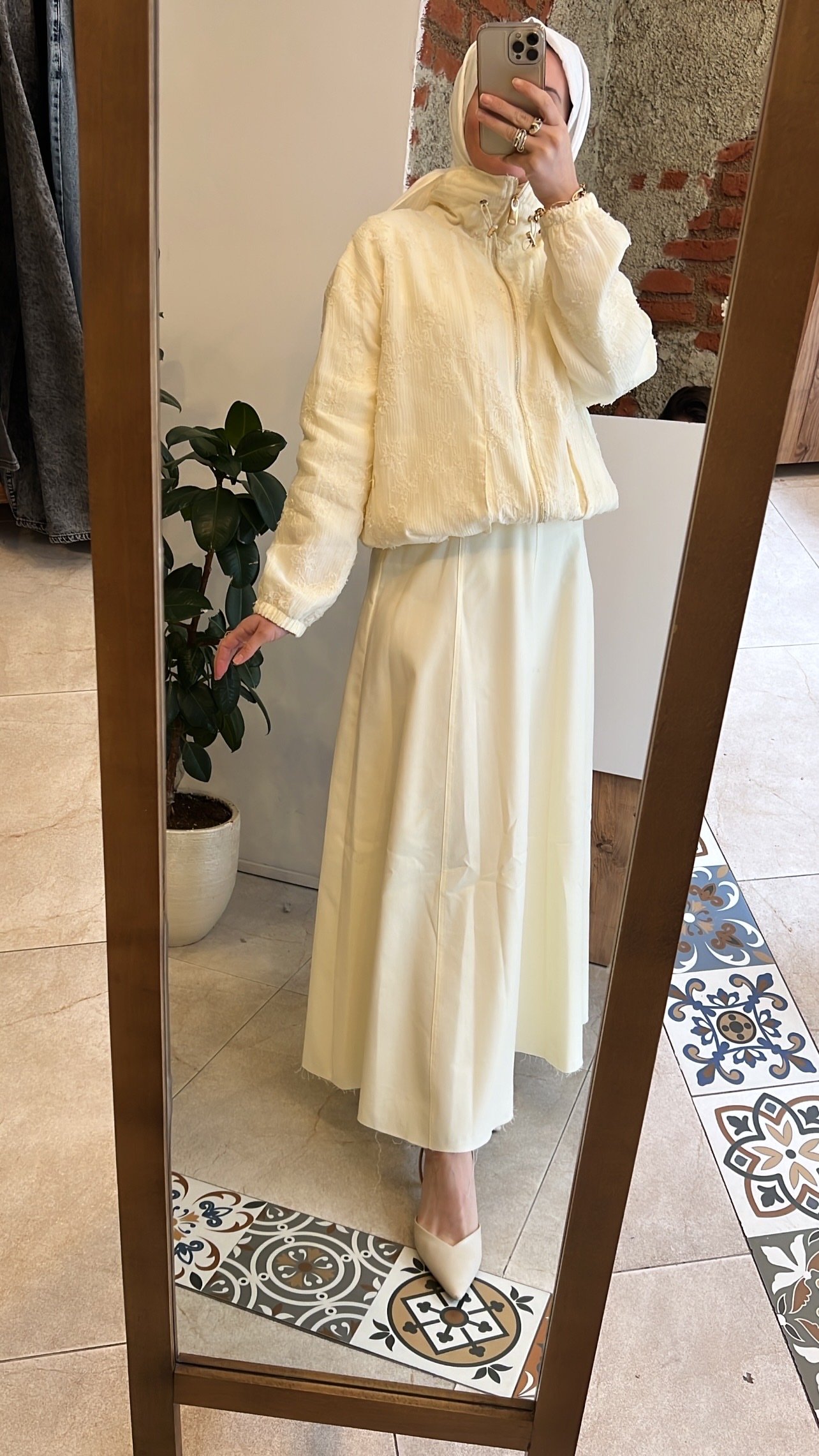 Belden çıt çıt detaylı denim etek tereyağ sarısı CEREMONY 