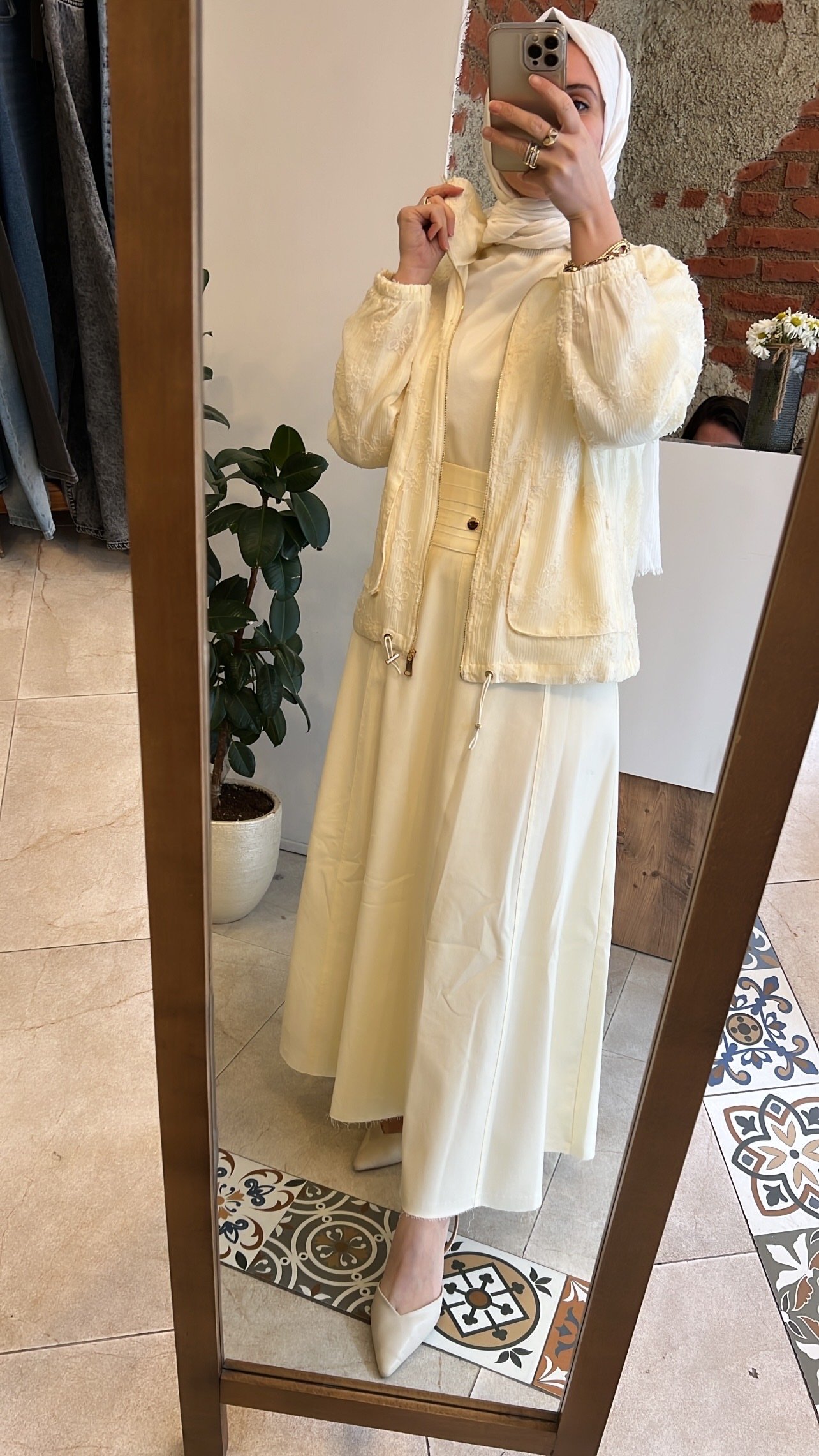 Belden çıt çıt detaylı denim etek tereyağ sarısı CEREMONY 