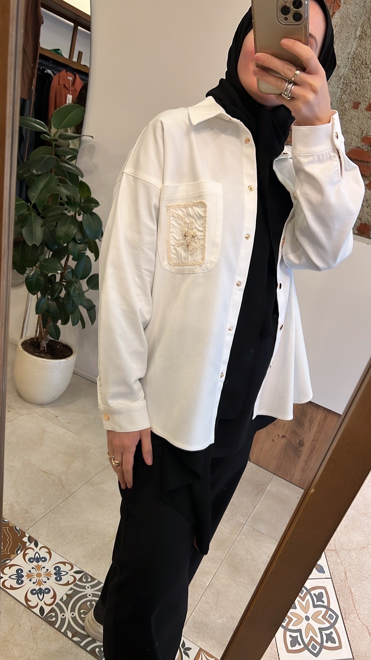 Cebi Çiçek nakışlı gömlek beyaz CEREMONY