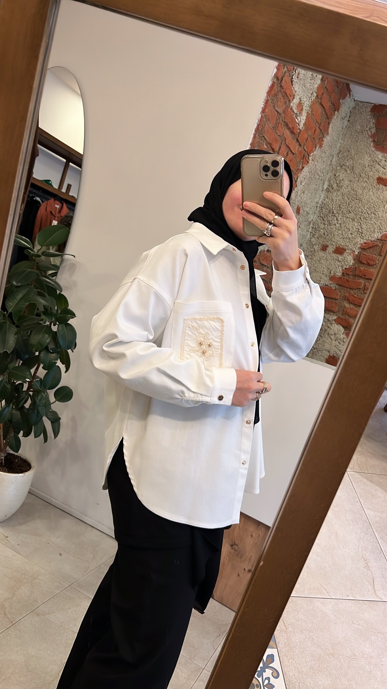 Cebi Çiçek nakışlı gömlek beyaz CEREMONY