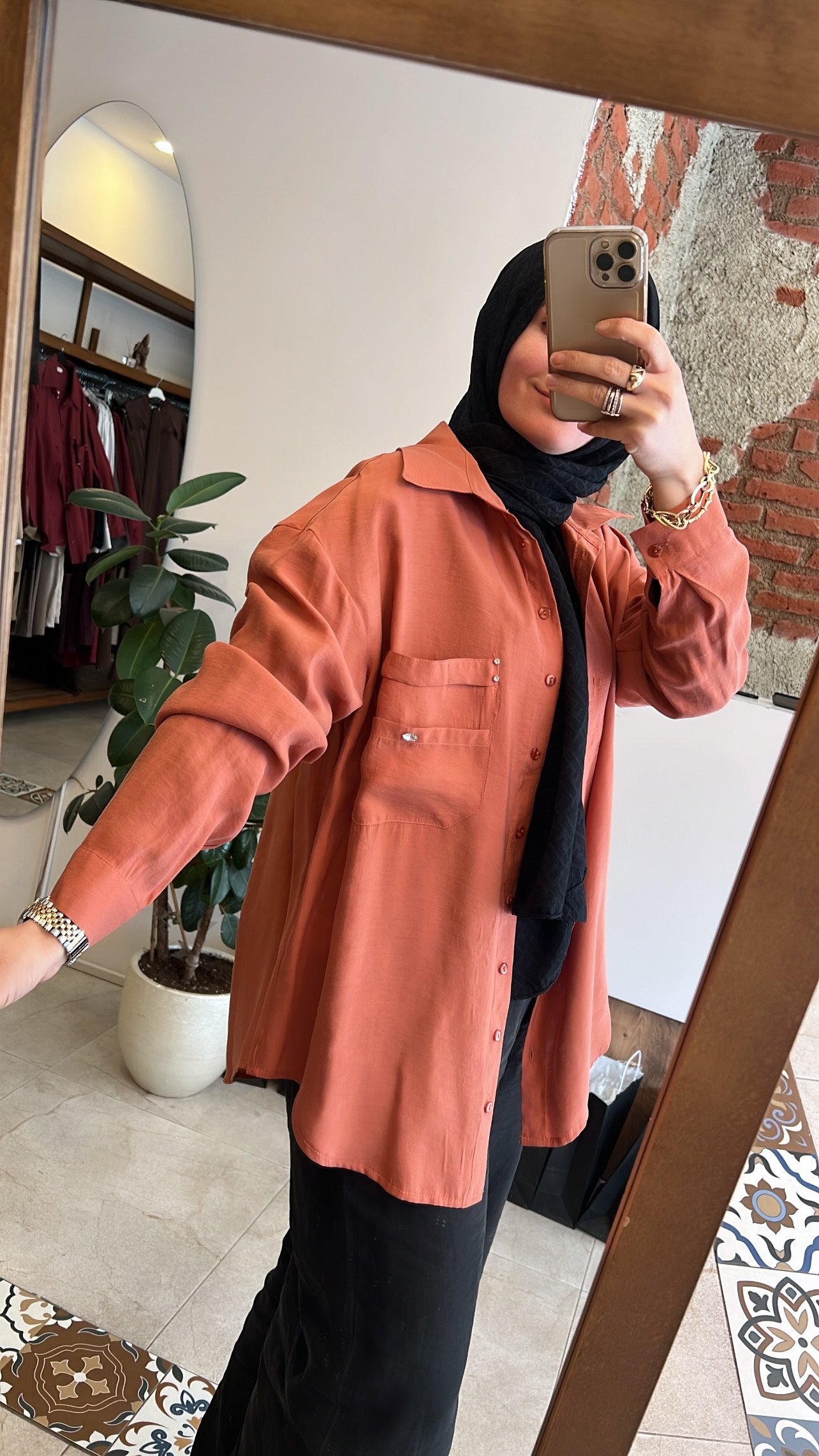 Cebi taşlı gömlek turuncu CEREMONY