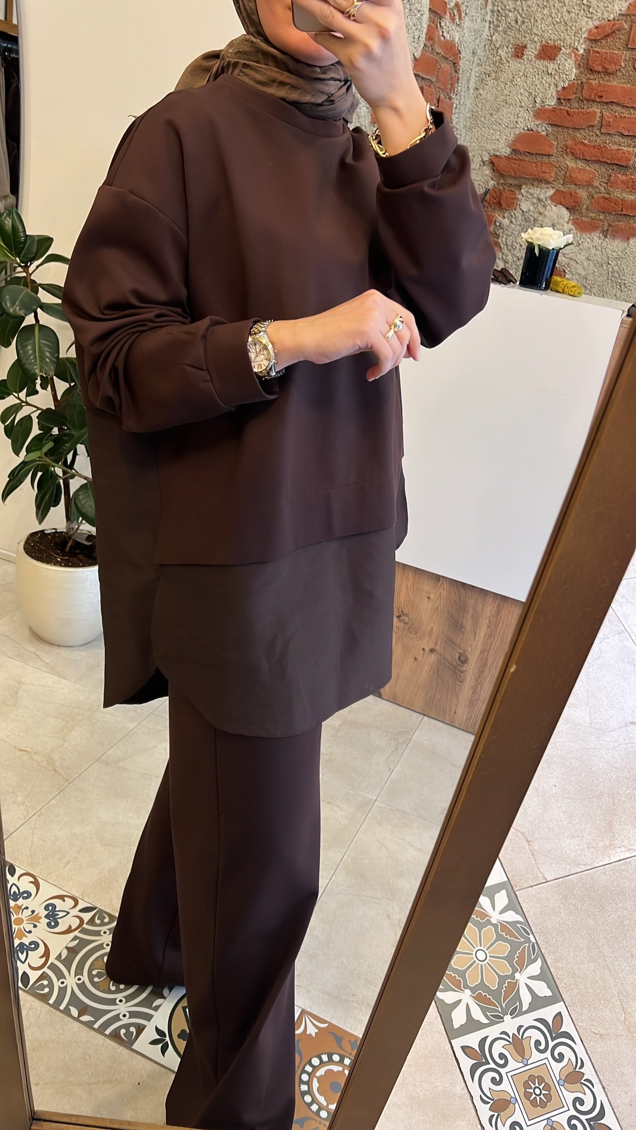 Ceremony gold düğmeli takım kahve 