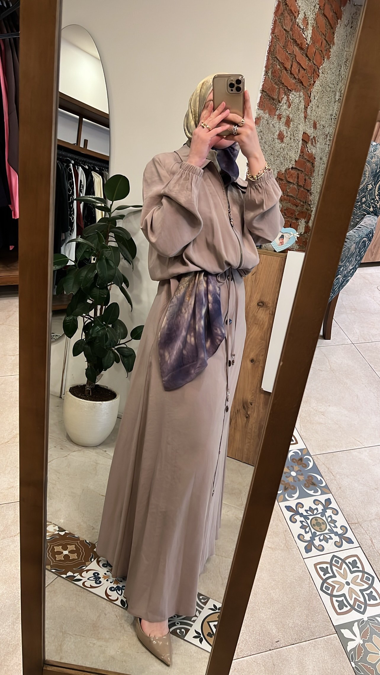 Çıt çıt detaylı bolerolu elbise bej CEREMONY