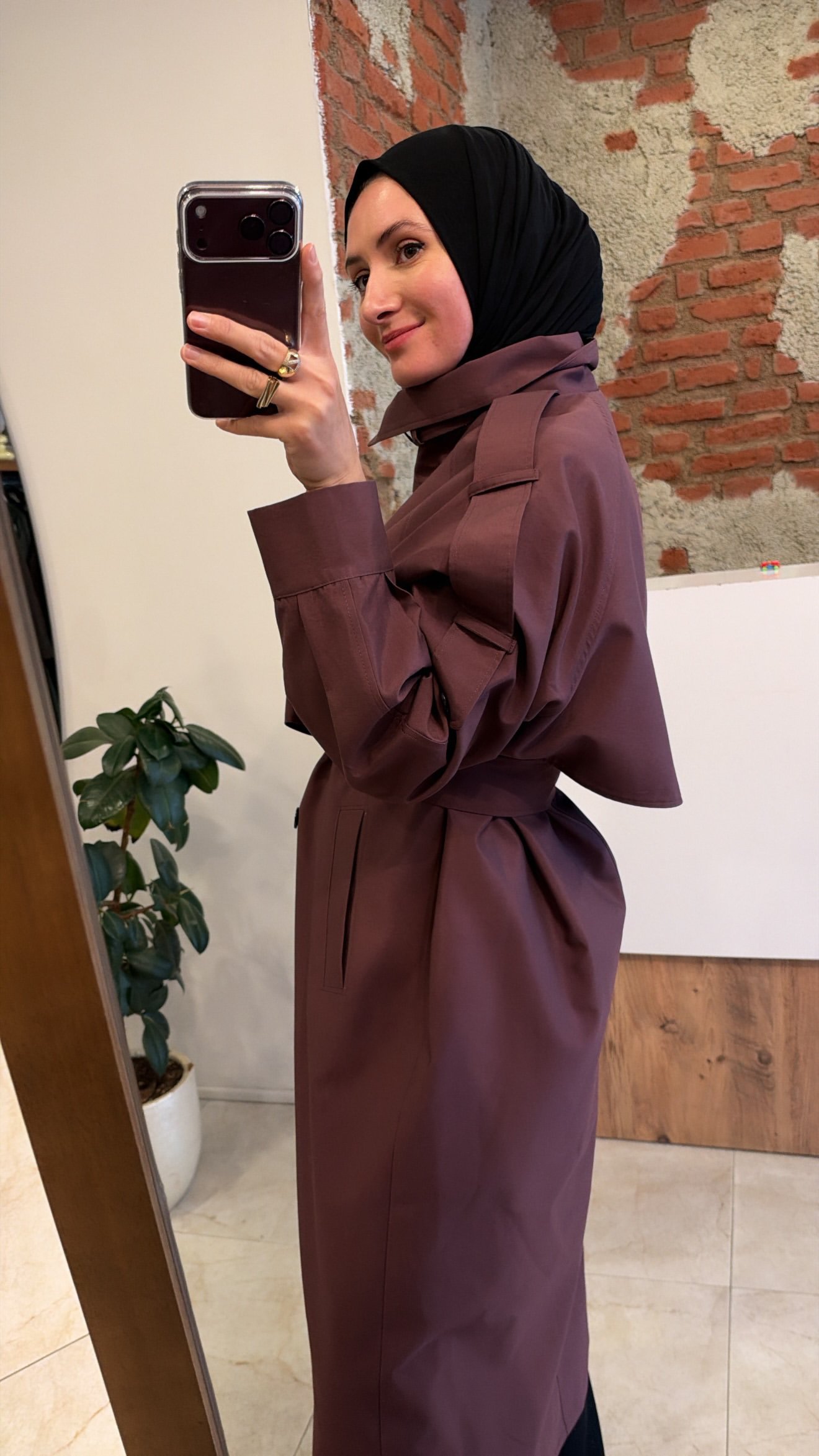 Dik yaka trench mürdüm QOQ