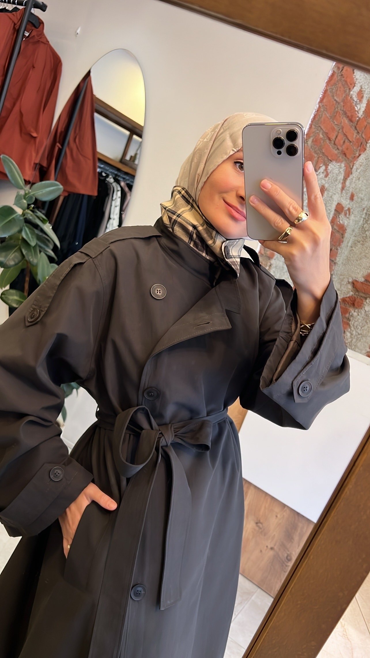 Ekose detay trençkot kahve QOOQ