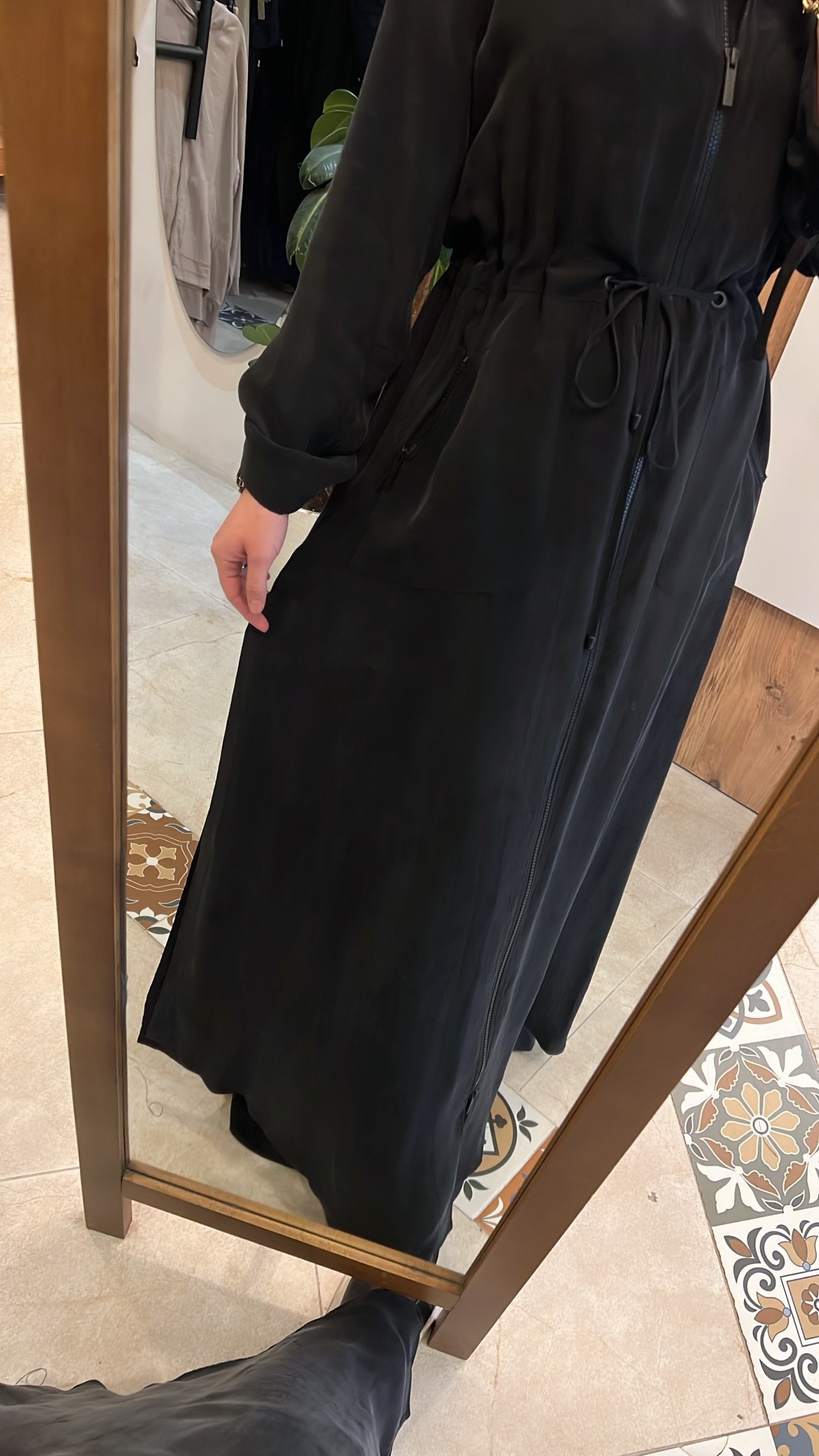 Fermuarlı beli büzgülü cupra ceket siyah MİSS DALİDA