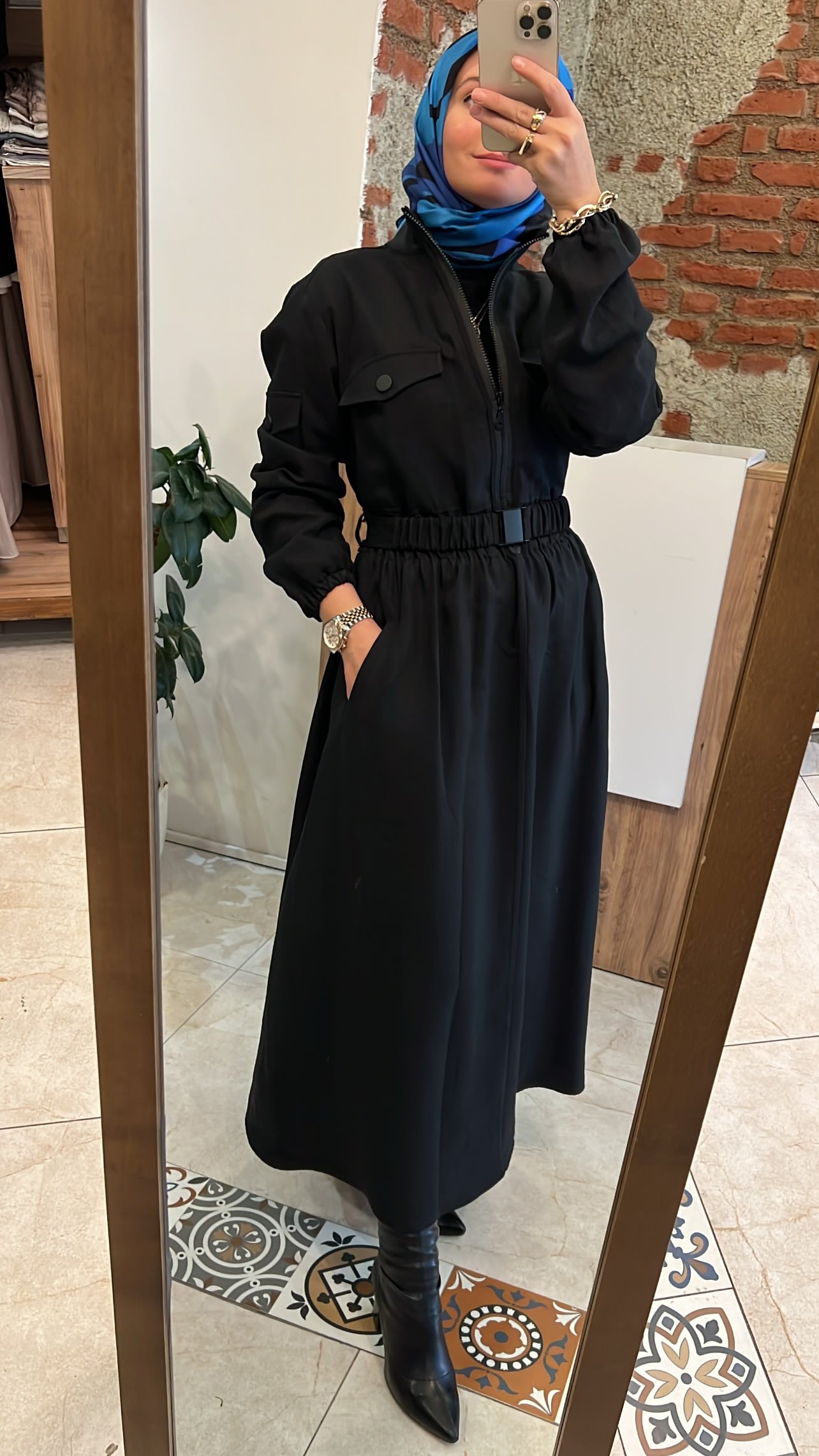 Fermuarlı elbise siyah YEŞİM ÖZCAN