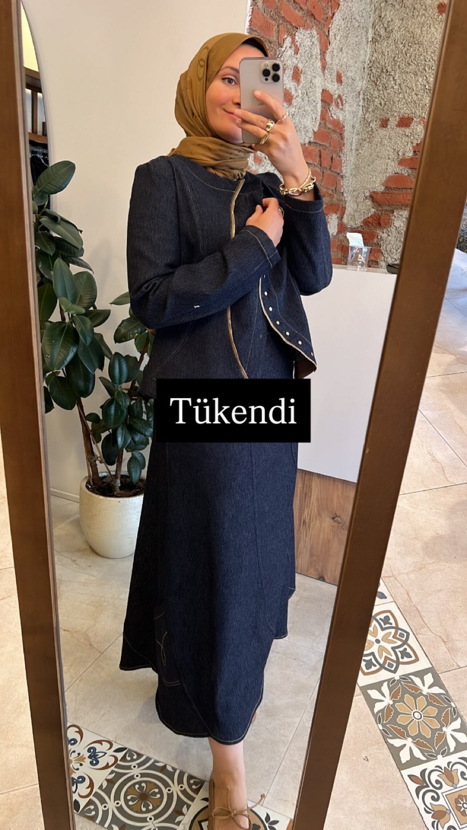 Fermuarlı yarım ay detaylı örme denim etekli takım CEREMONY