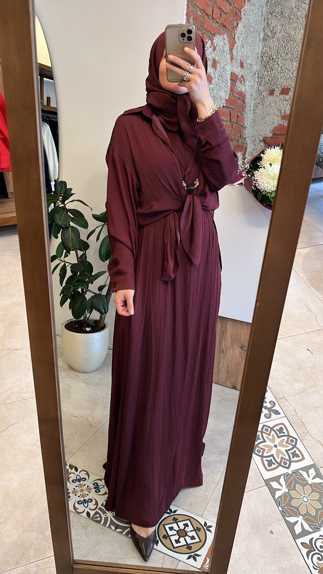 İç elbiseli tunikli takım bordo CEREMONY