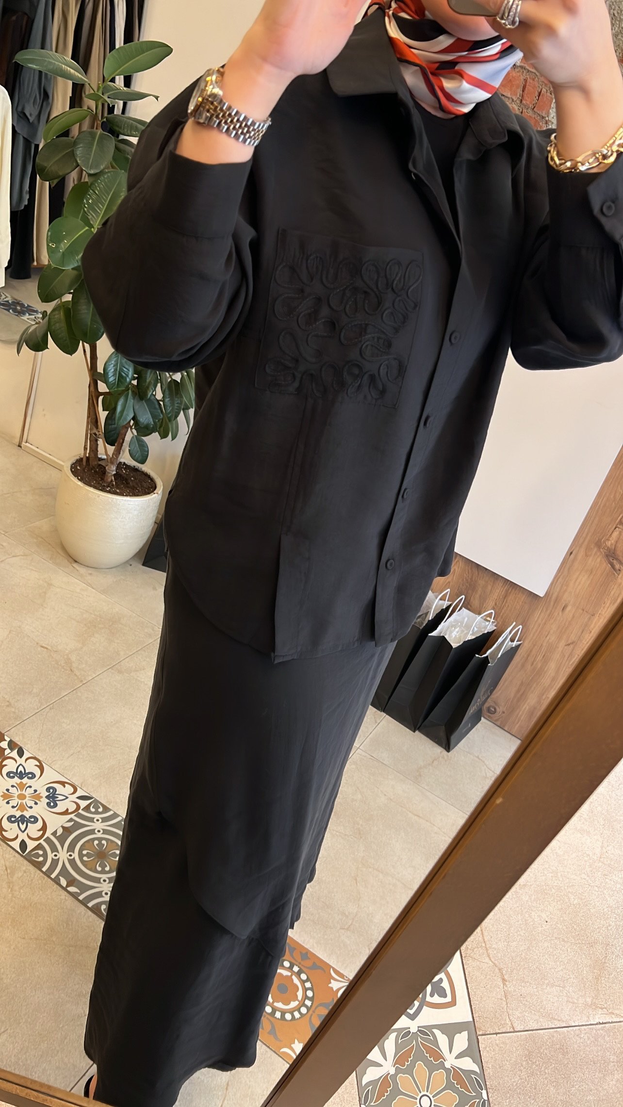 İşlemeli tensel takım siyah CEREMONY