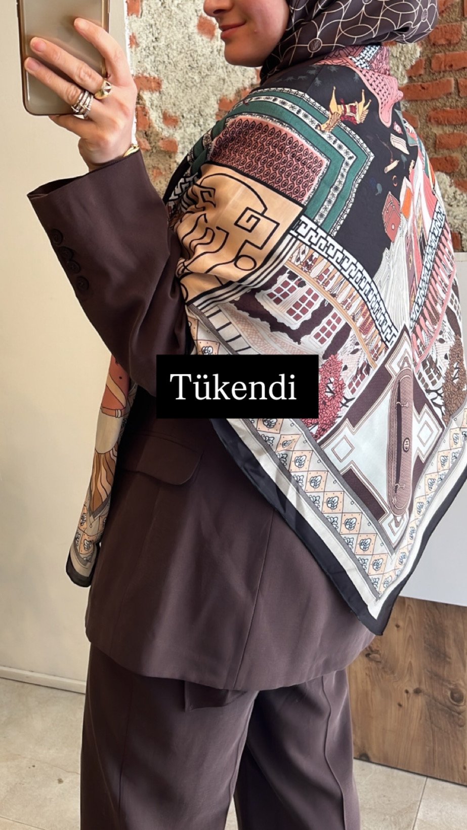 Kahve geçişli çok renkli omuz şalı