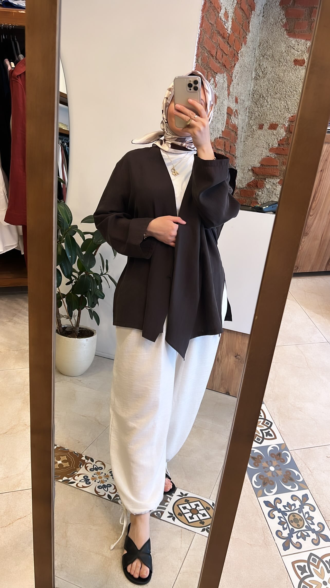 Keten karışımlı pantolon Ekru