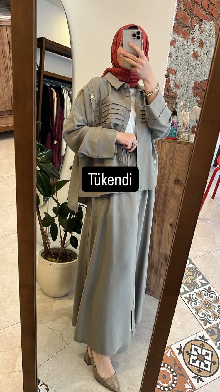 Keten Etekli Takım Gri Ceremony