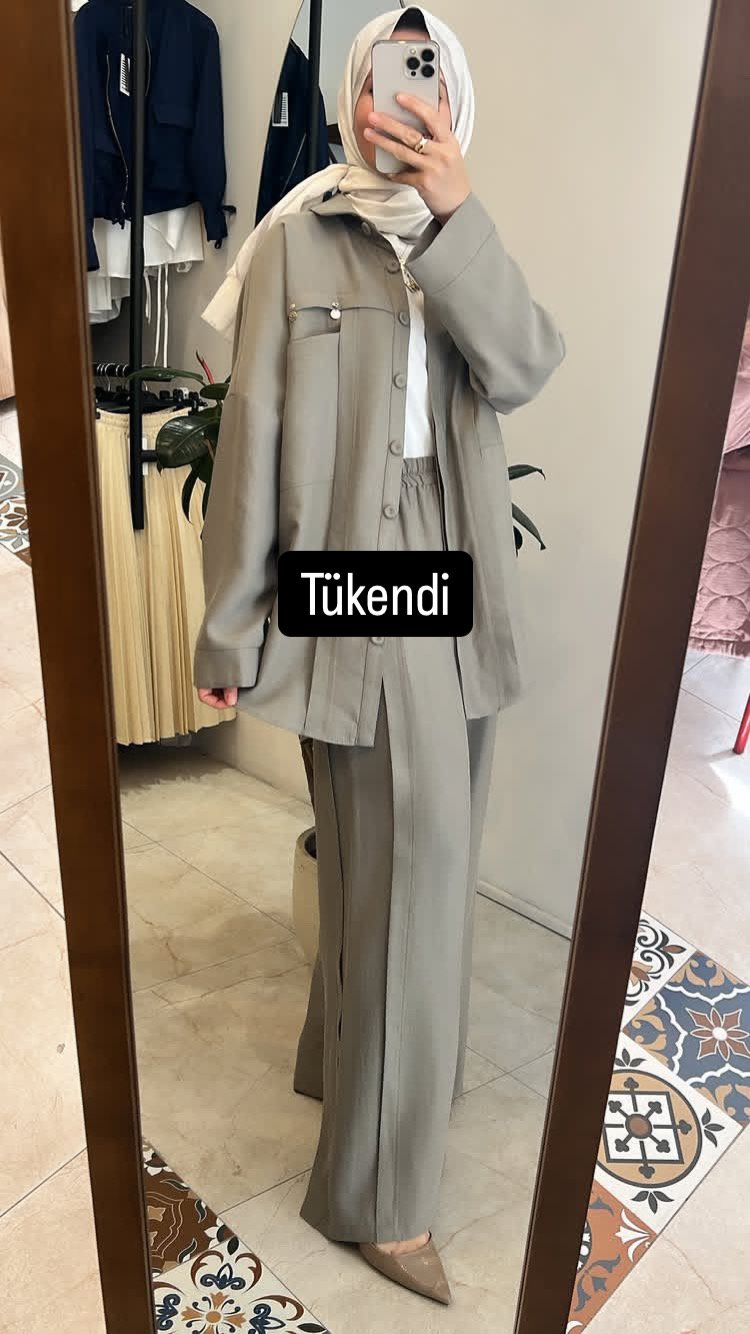 Keten Pantolonlu Takım Gri Ceremony