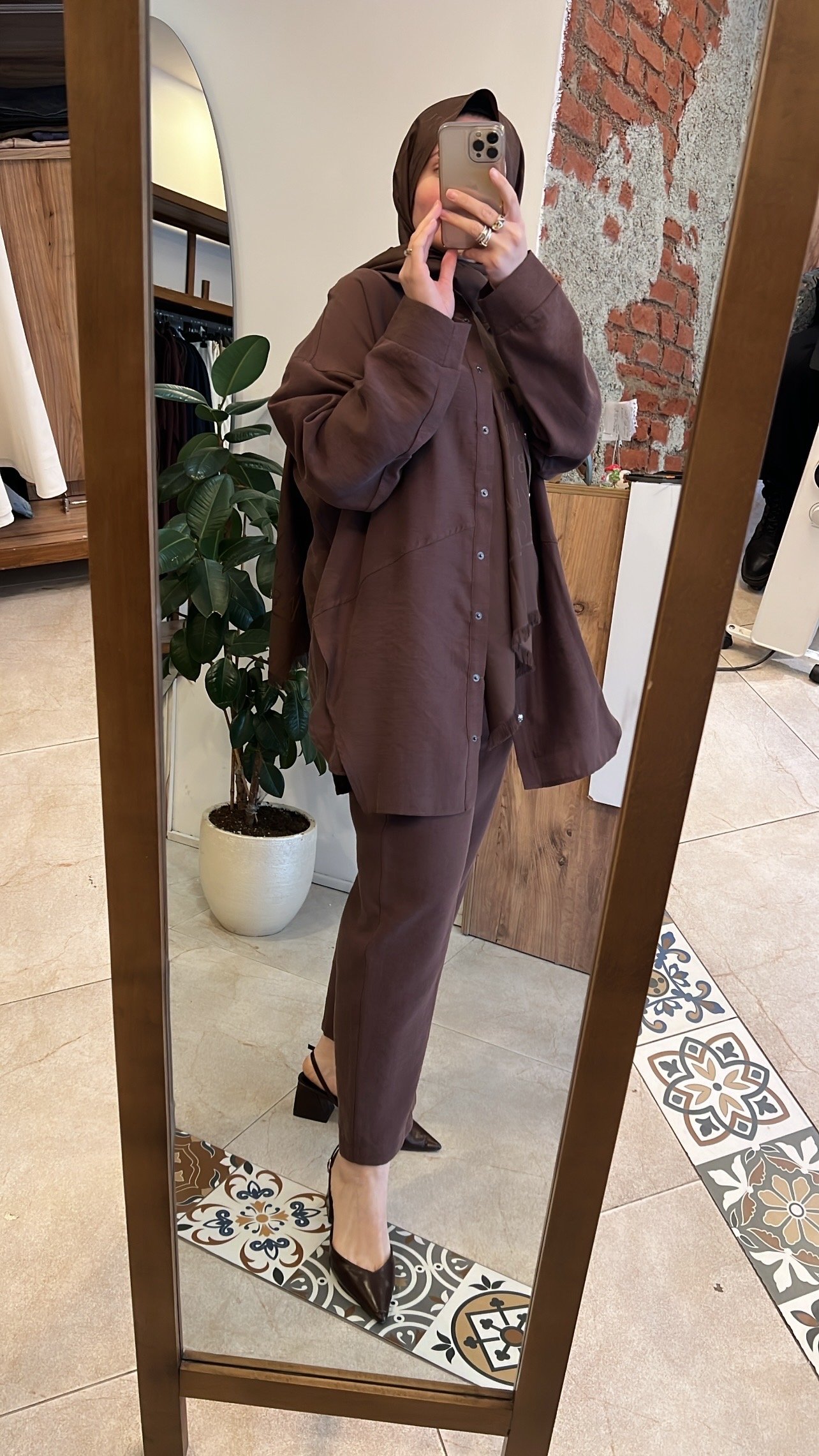 Keten pantolonlu takım kahve CEREMONY 