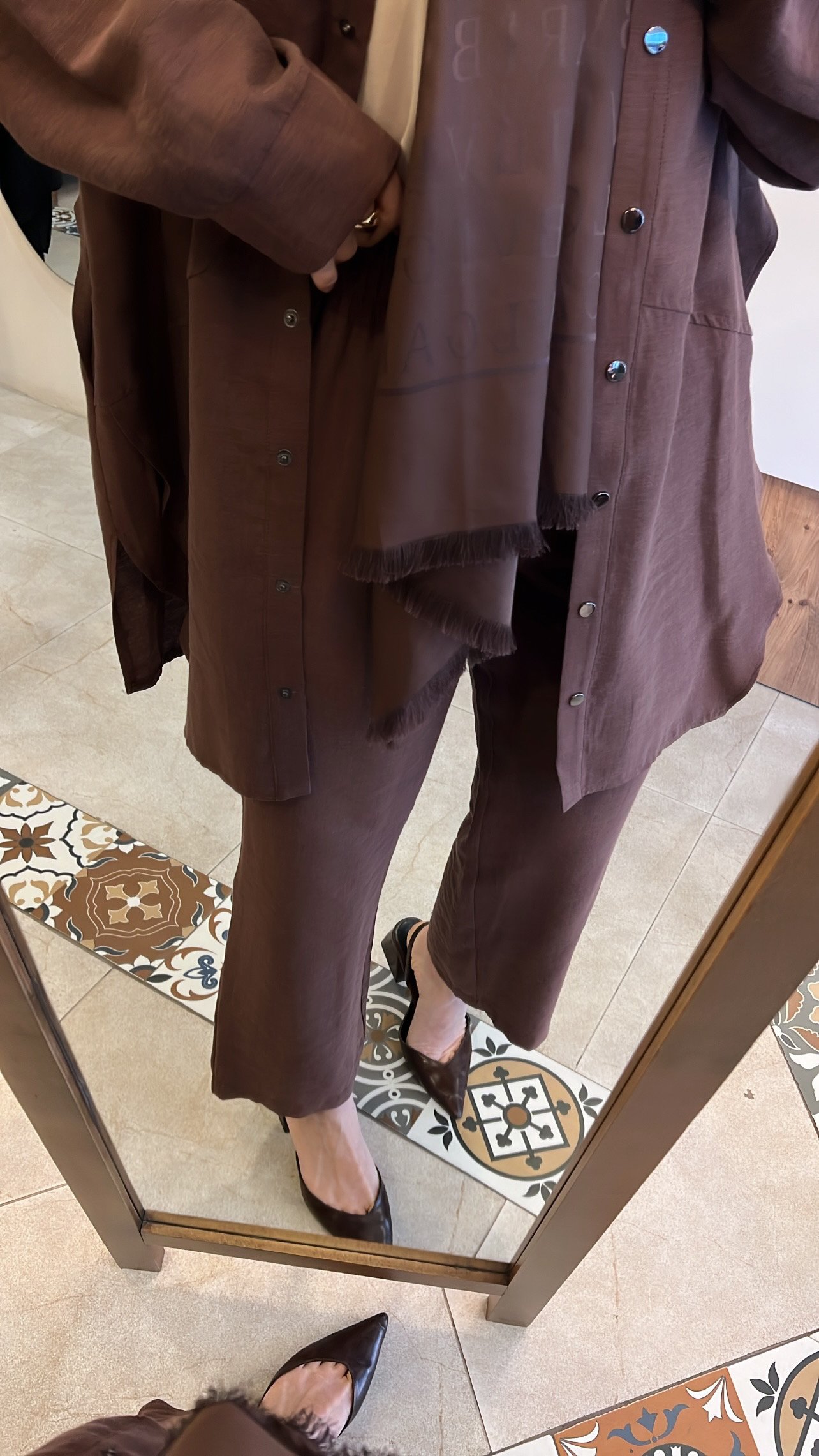 Keten pantolonlu takım kahve CEREMONY 