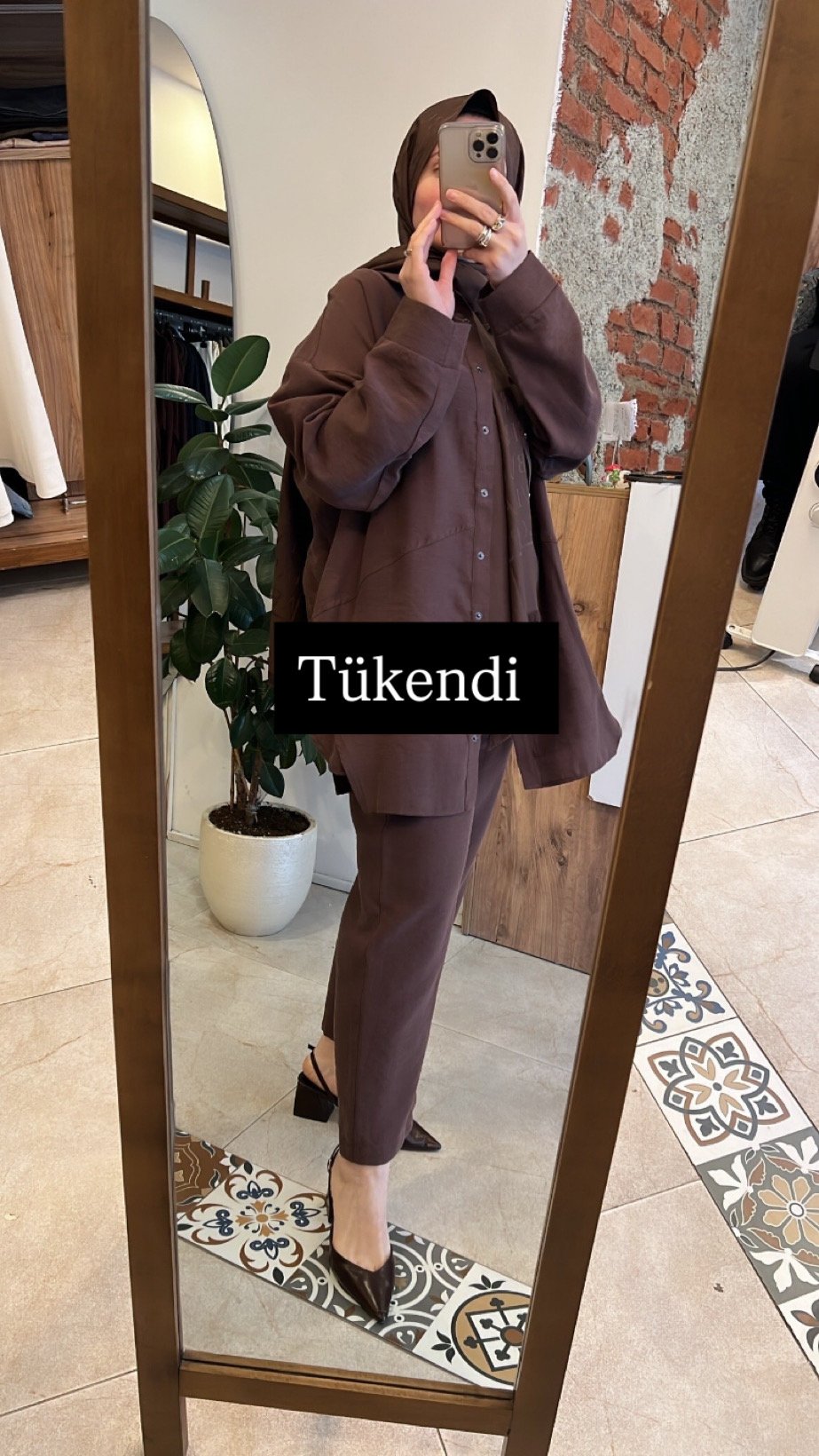 Keten pantolonlu takım kahve CEREMONY 