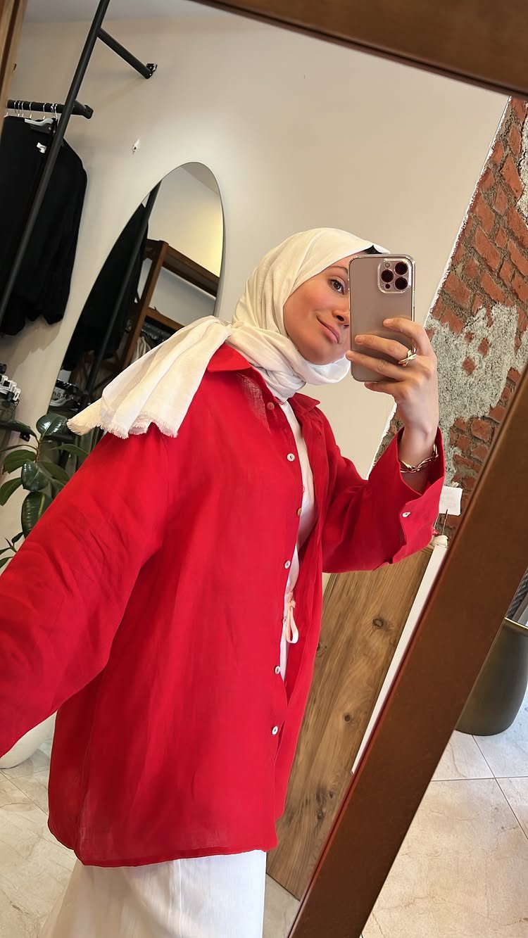 Lin Gömlek Kırmızı QOOQ Store