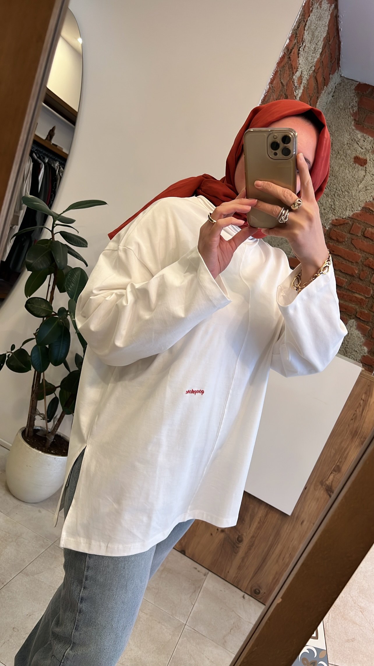 Nakışlı sweat beyaz QOOQ