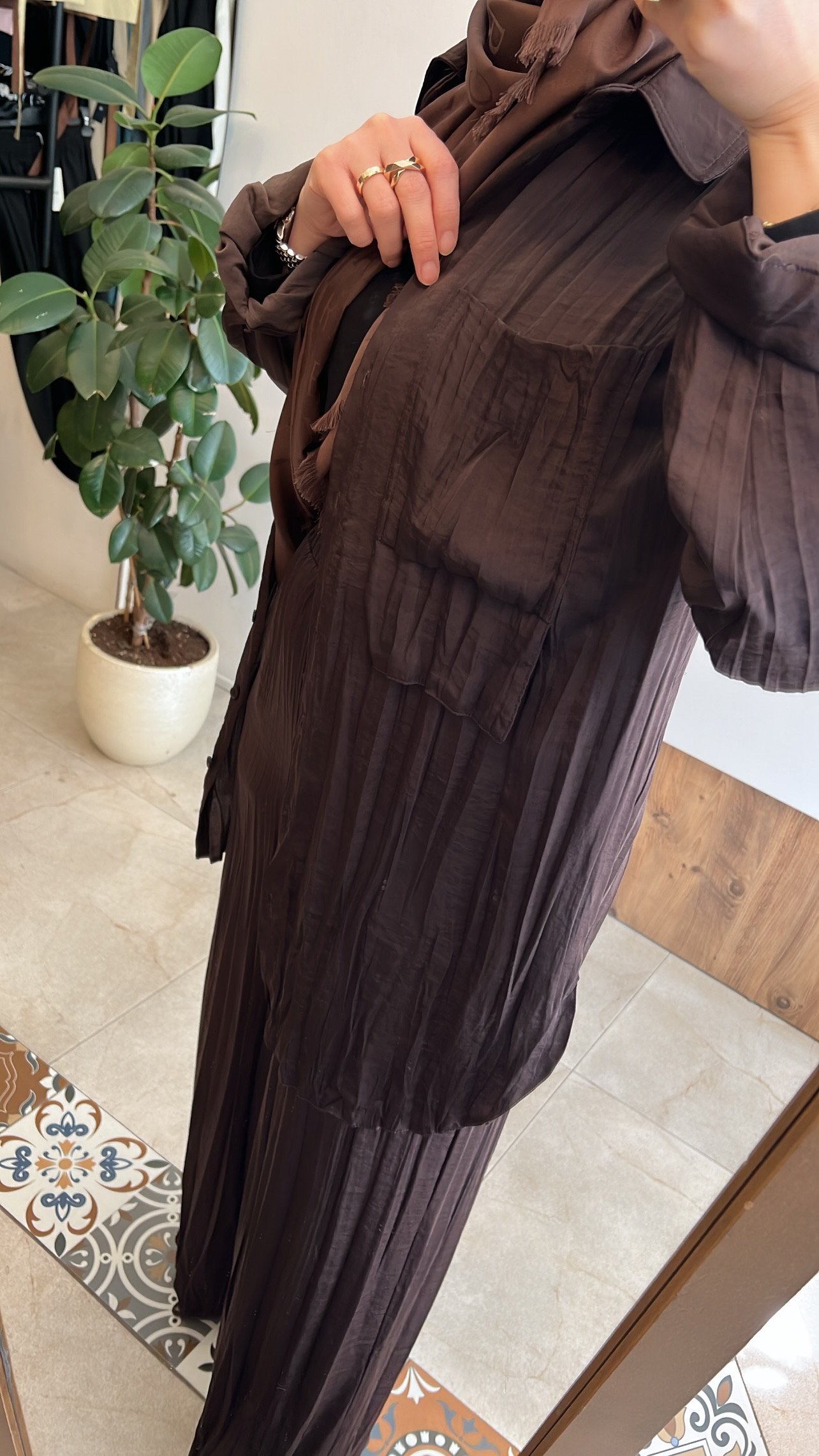 Önden düğmeli iki kat cepli pantolonlu cupra takım CEREMONY