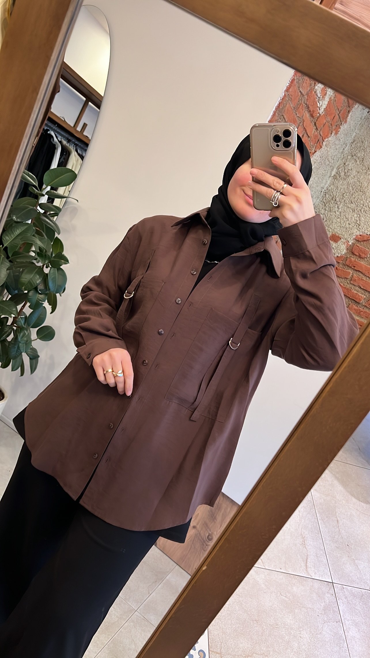 Önden iki cepli gömlek kahve CEREMONY