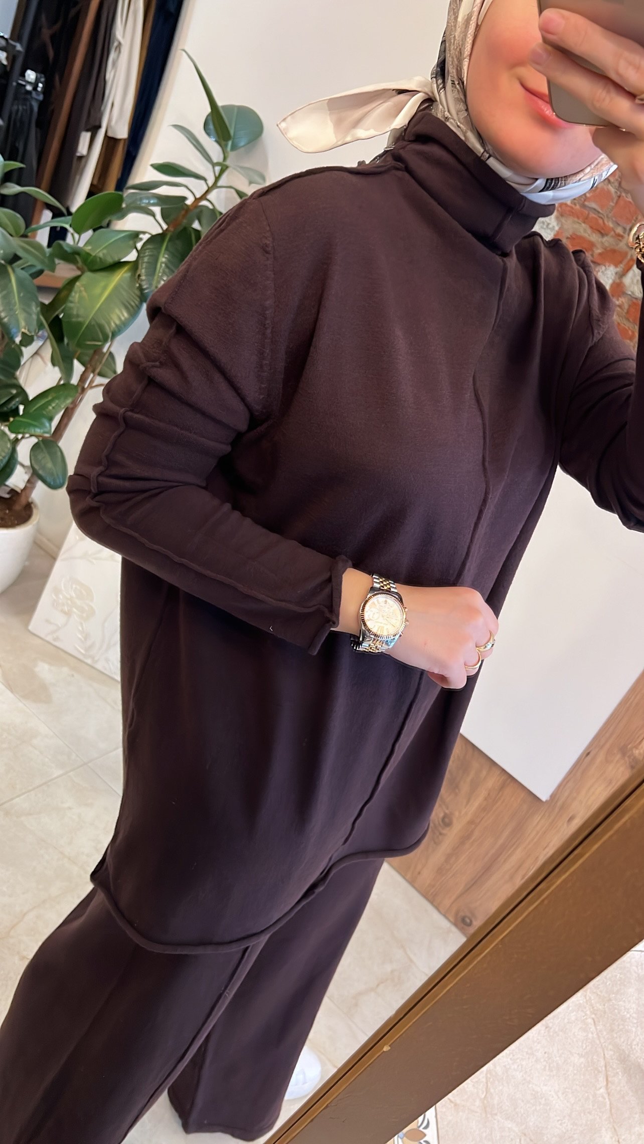 QOOQ 2Lİ TRİKO TAKIM KAHVERENGİ 