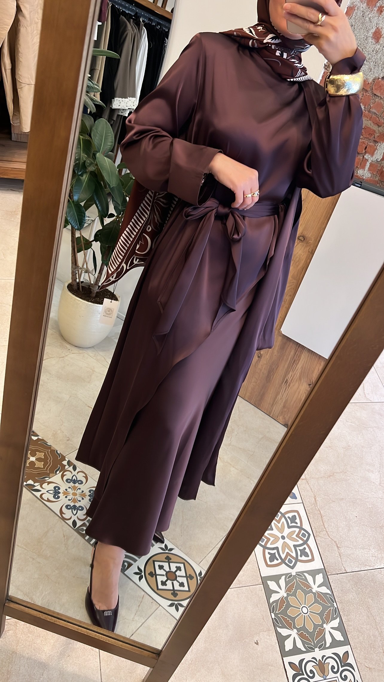 QOOQ saten takım bordo