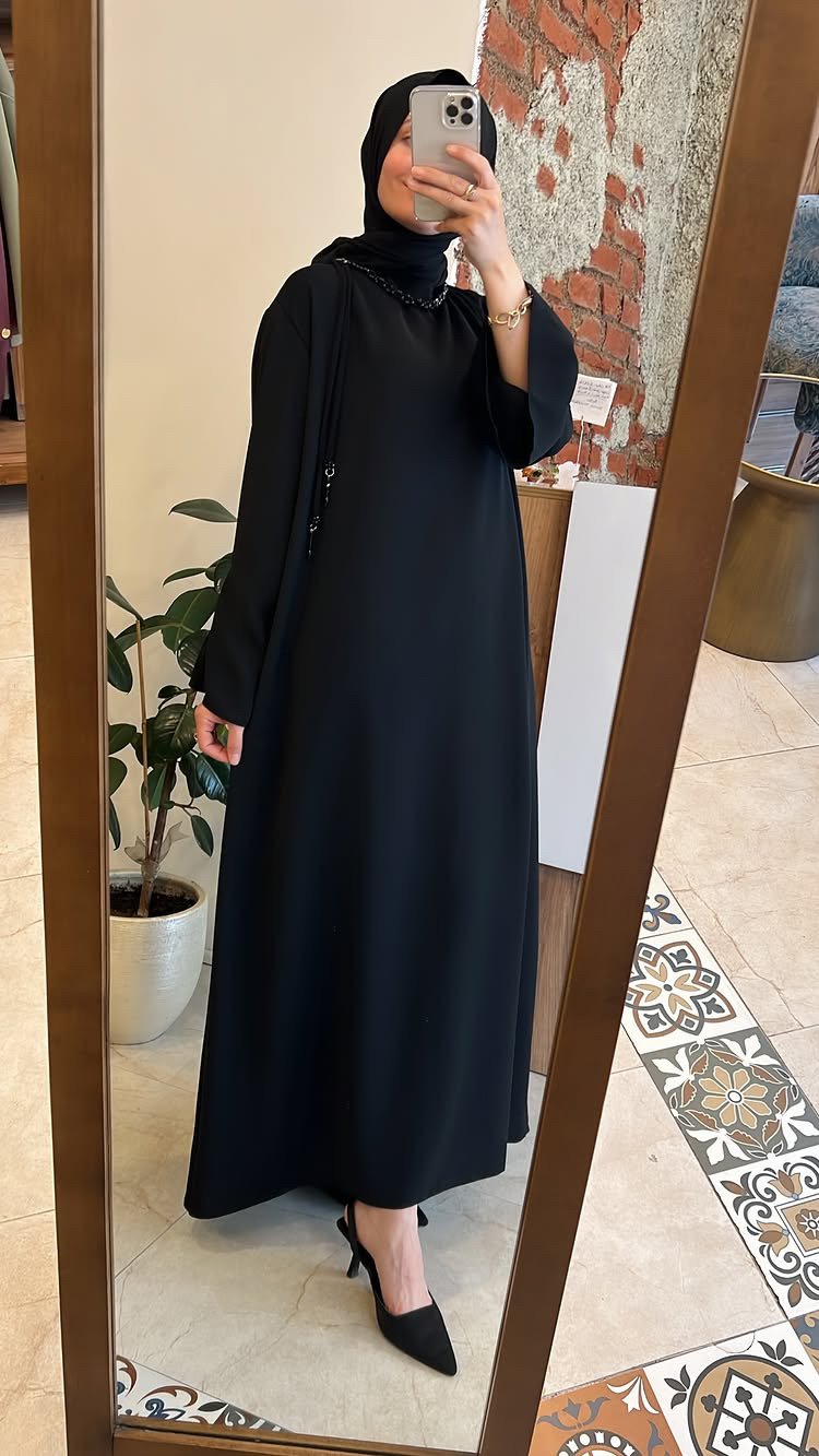 Tül Detaylı Yarasa Kol Elbise Siyah Ceremony