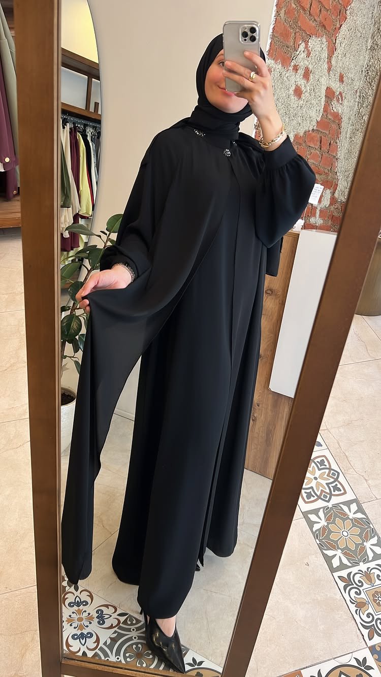 Tül Detaylı Yarasa Kol Elbise Siyah Ceremony