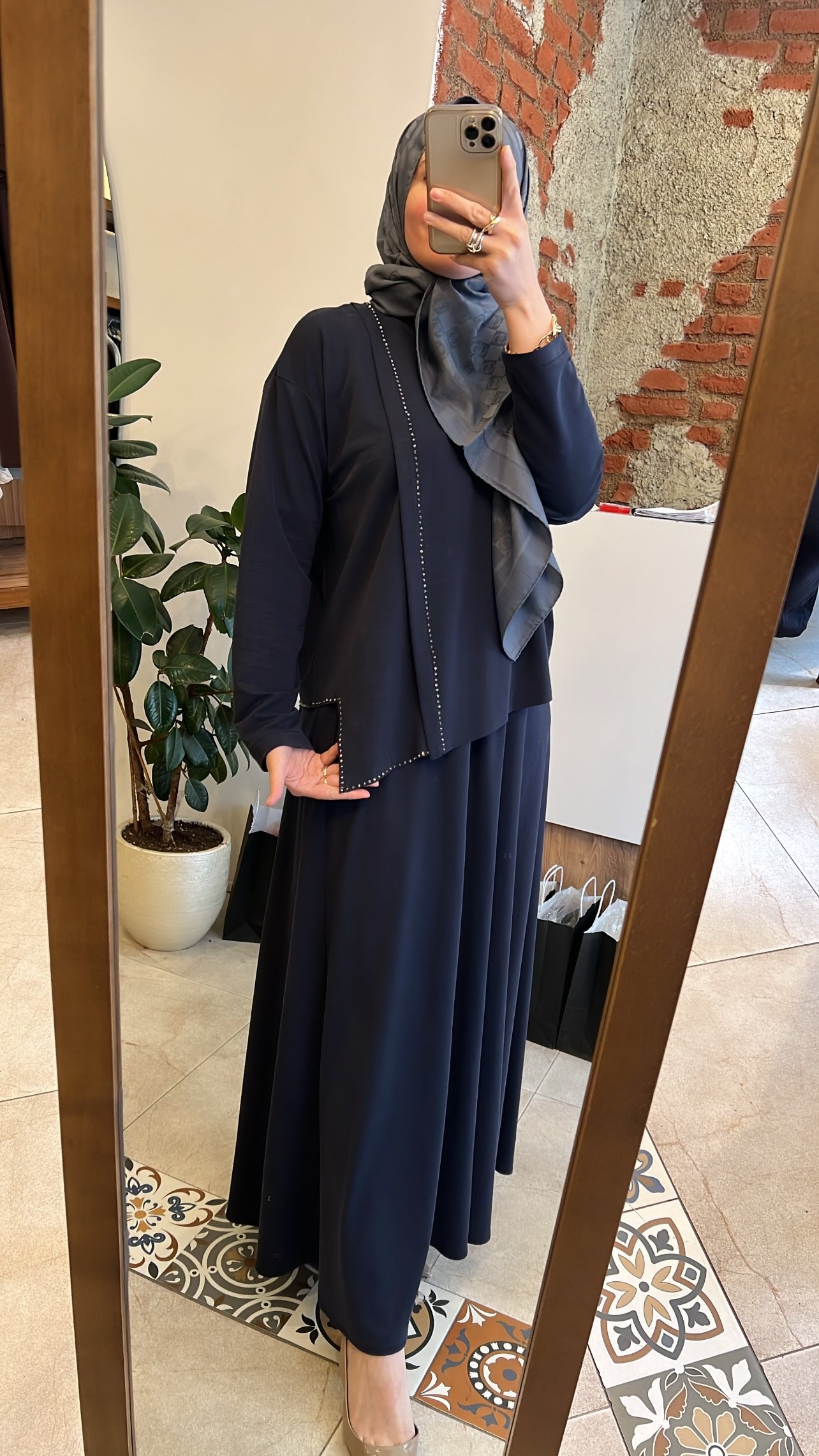 Tuniği boncuk işlemeli İndigo takım CEREMONY