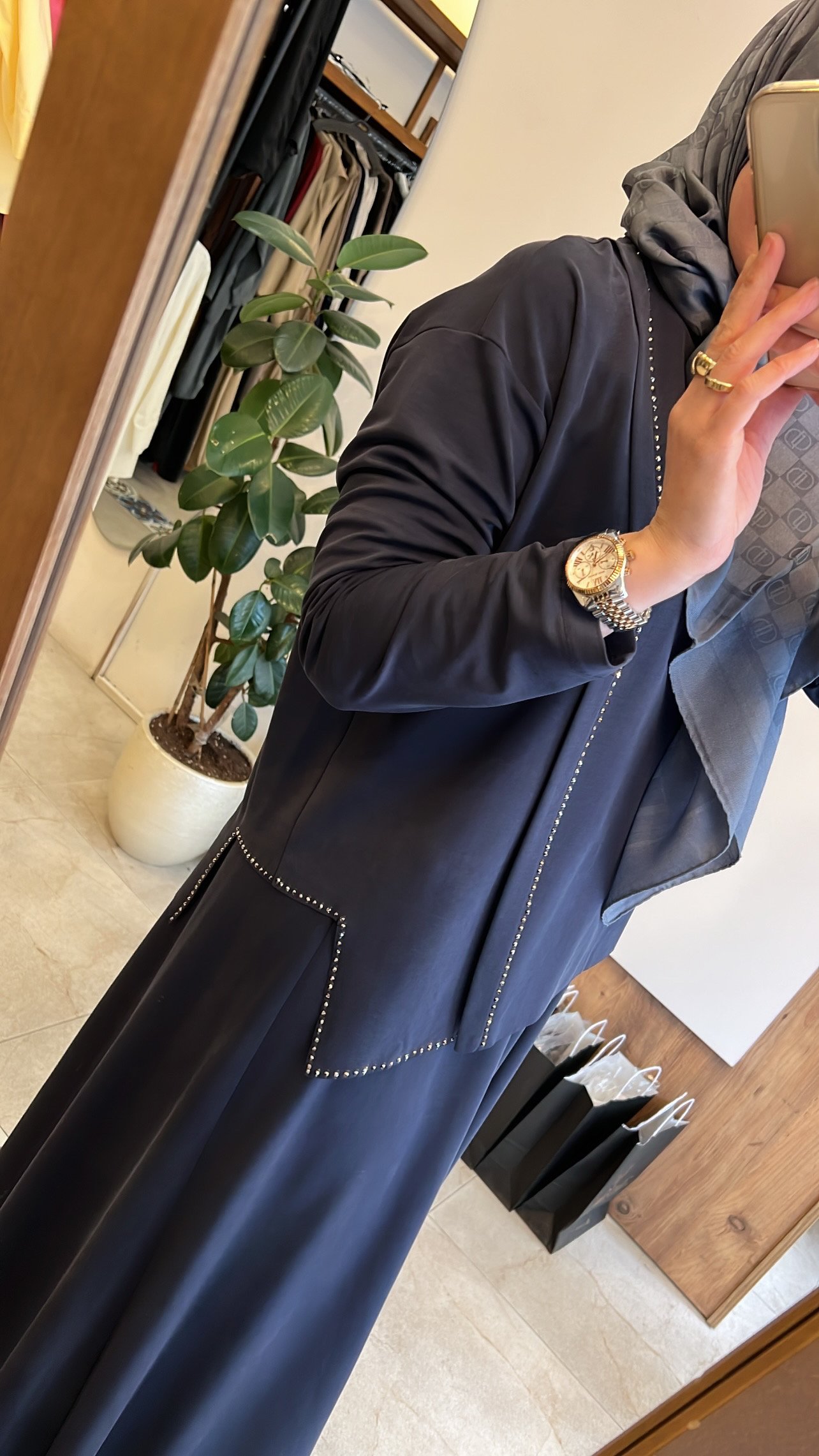 Tuniği boncuk işlemeli İndigo takım CEREMONY