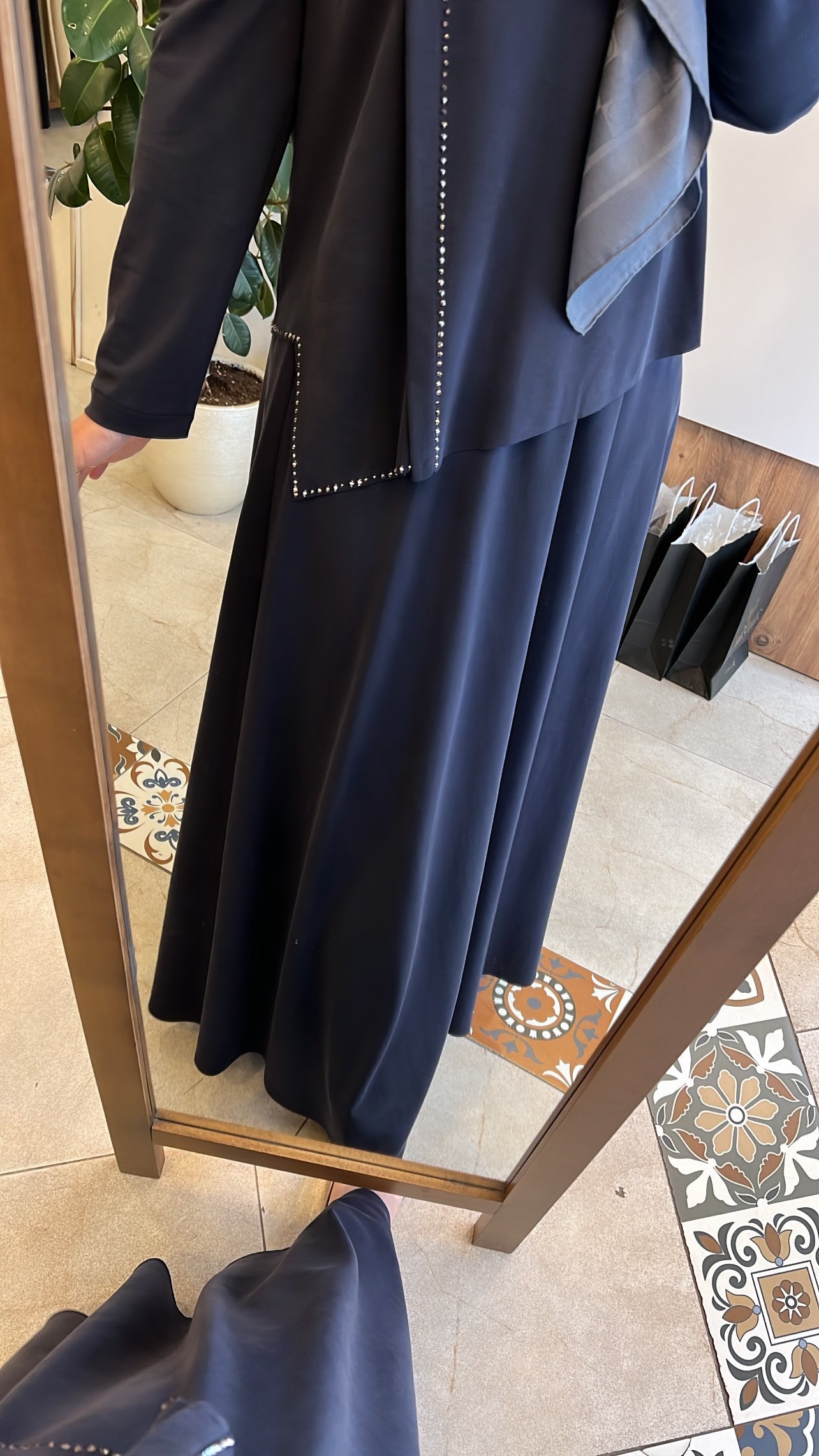 Tuniği boncuk işlemeli İndigo takım CEREMONY