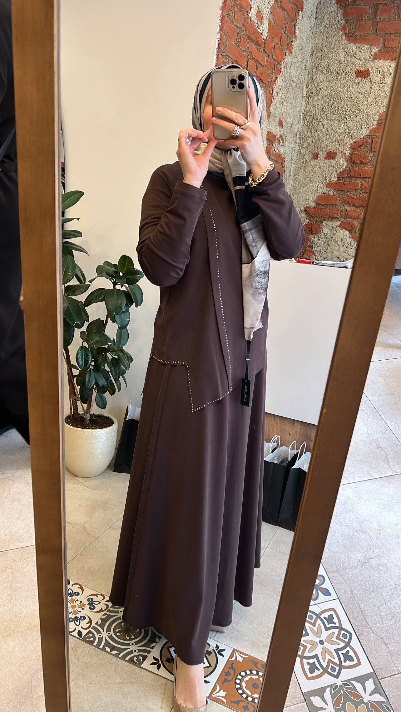 Tuniği boncuk işlemeli kahve takım CEREMONY