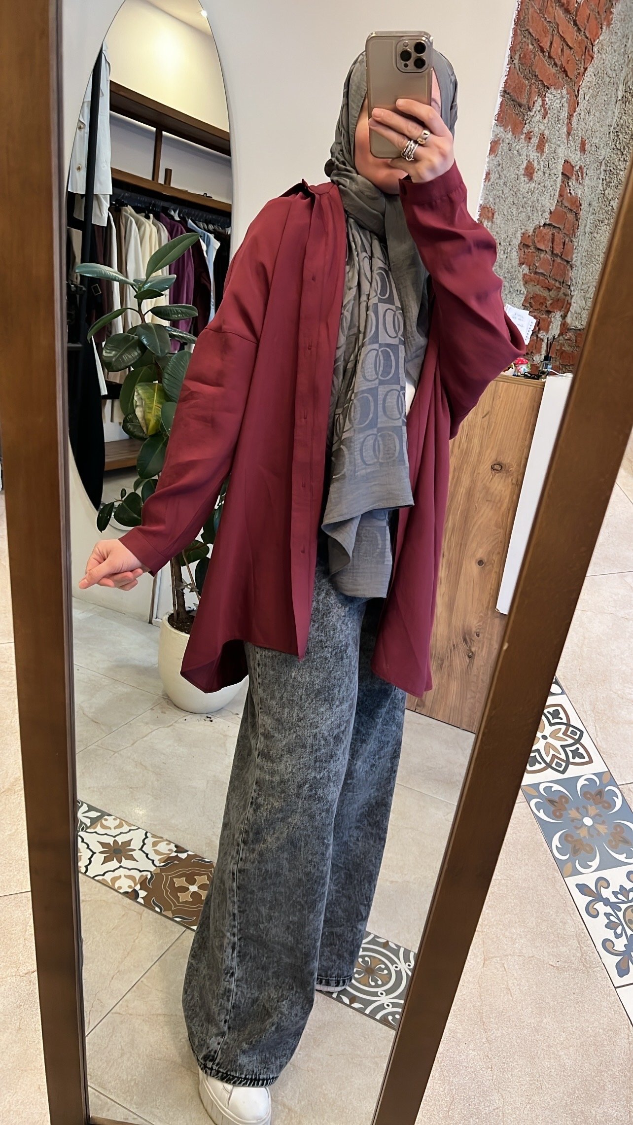 Yarasa kol gömlek bordo QOOQ